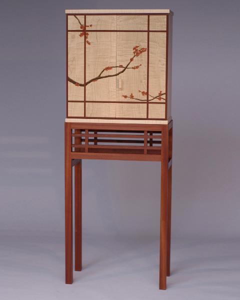 Plum blossom or cherry blossom standing cabinet with marquetry